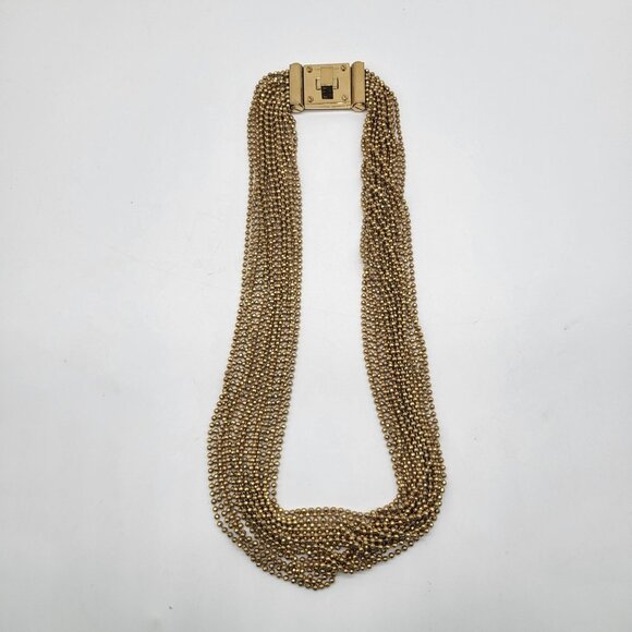 MICHAEL KORS GOLD BRILLIANCE MULTI-STRAND BEAD NECKLACE+TURN LOCK MKJ2204 - Picture 1 of 6